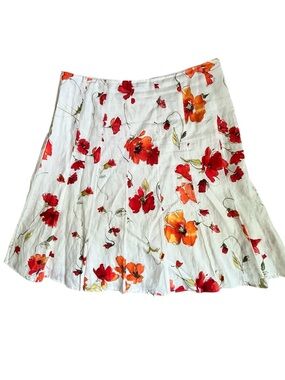Emanuel Ungaro Linen Floral A-Line Skirt Size 14 With Slip Elegant Summer